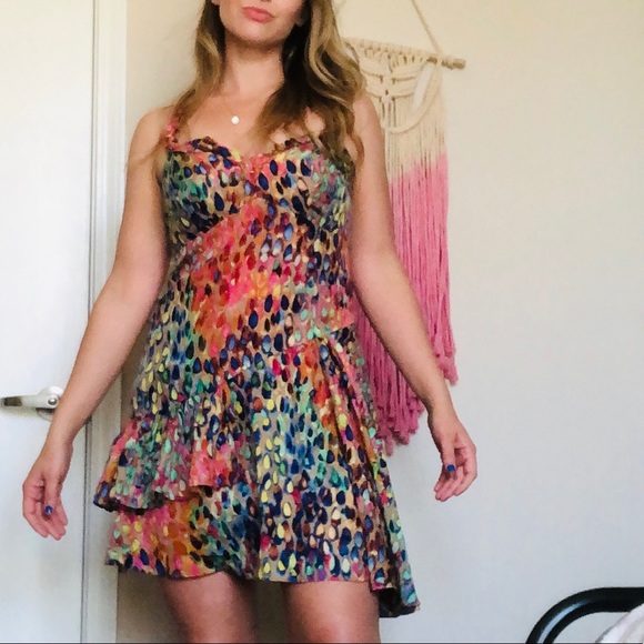 Nanette Lepore Dresses & Skirts - Nanette Lepore Paintbrush Ruffle Satin Mini Dress